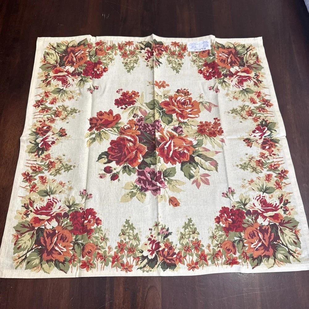 April Cornell Cloth Napkin Set 4 Claudette Fall New Ivory Cream Floral Fabric